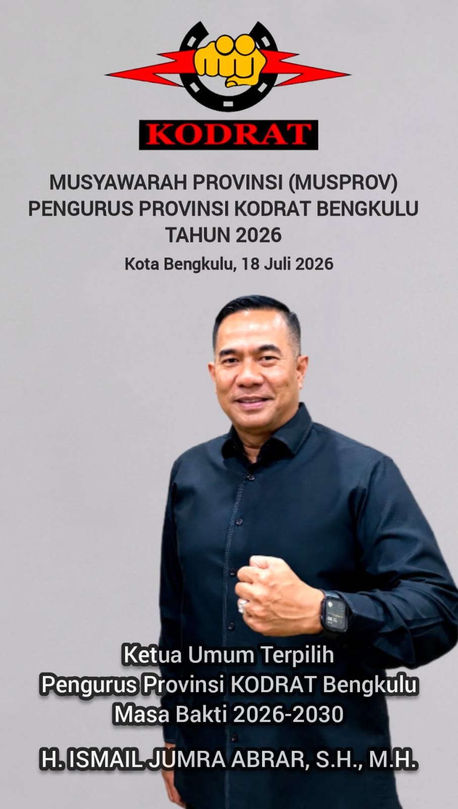 Ismail Jumra Abral Terpilih sebagai Ketua KODRAT Bengkulu Periode 2026–2030
